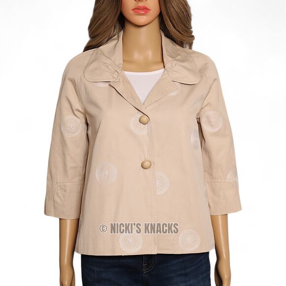 Johnny Was Embroidered Blazer Tan 3/4 Sleeve Boho Jacket Neutral Chic Size S - Picture 4 of 13